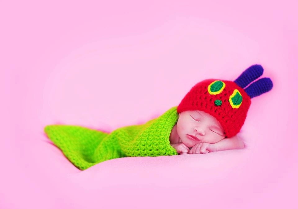 Baby Cocoon Infant Costume Hat - Very Hungry Caterpillar Inspired - Newborn to 3 month Hat