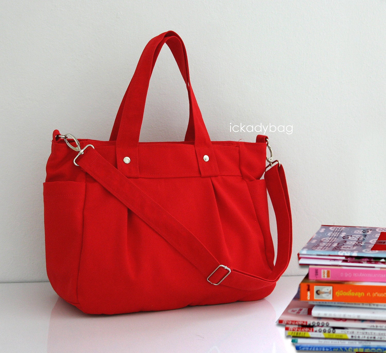 SALE - Red Canvas Bag / Tote / Diaper bag / Messenger / Travel / Laptop / Zipper closure / 3 Compartments