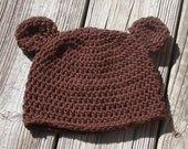 SALE Crocheted Bear Hat -Brown-Cotton -Crocheted beanie -Photography Prop - size Newborn, 6 months, 24 month, 2T - 4T - Custom Made