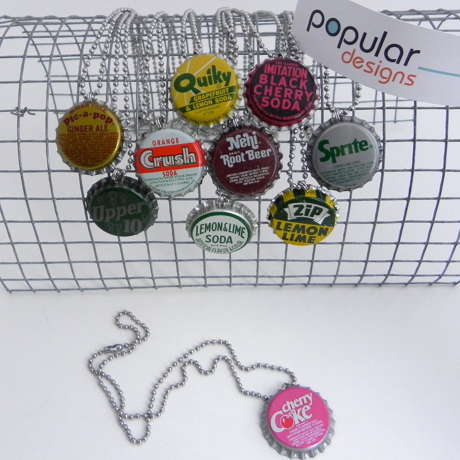 Soda Pop Bottle Cap Necklace U-Pick Coke Pepsi Crush