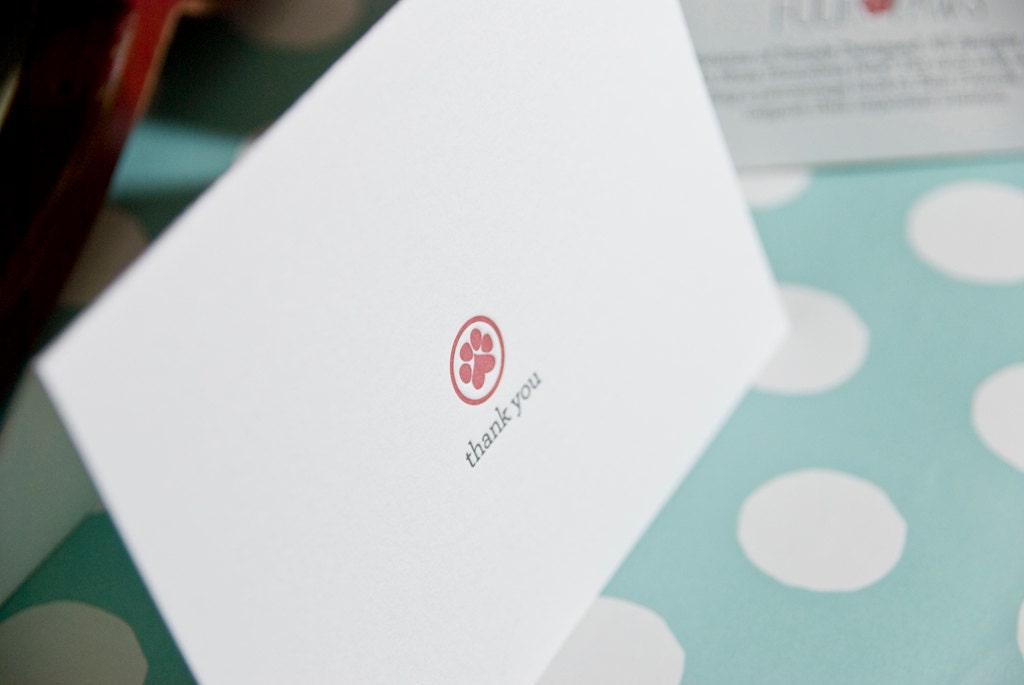 Letterpress Thank You Paw Card for Pets - Grey and Red - Single Card