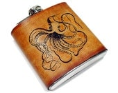 6oz Stainless Steel Flask with Custom Leather Sleeve - Tan