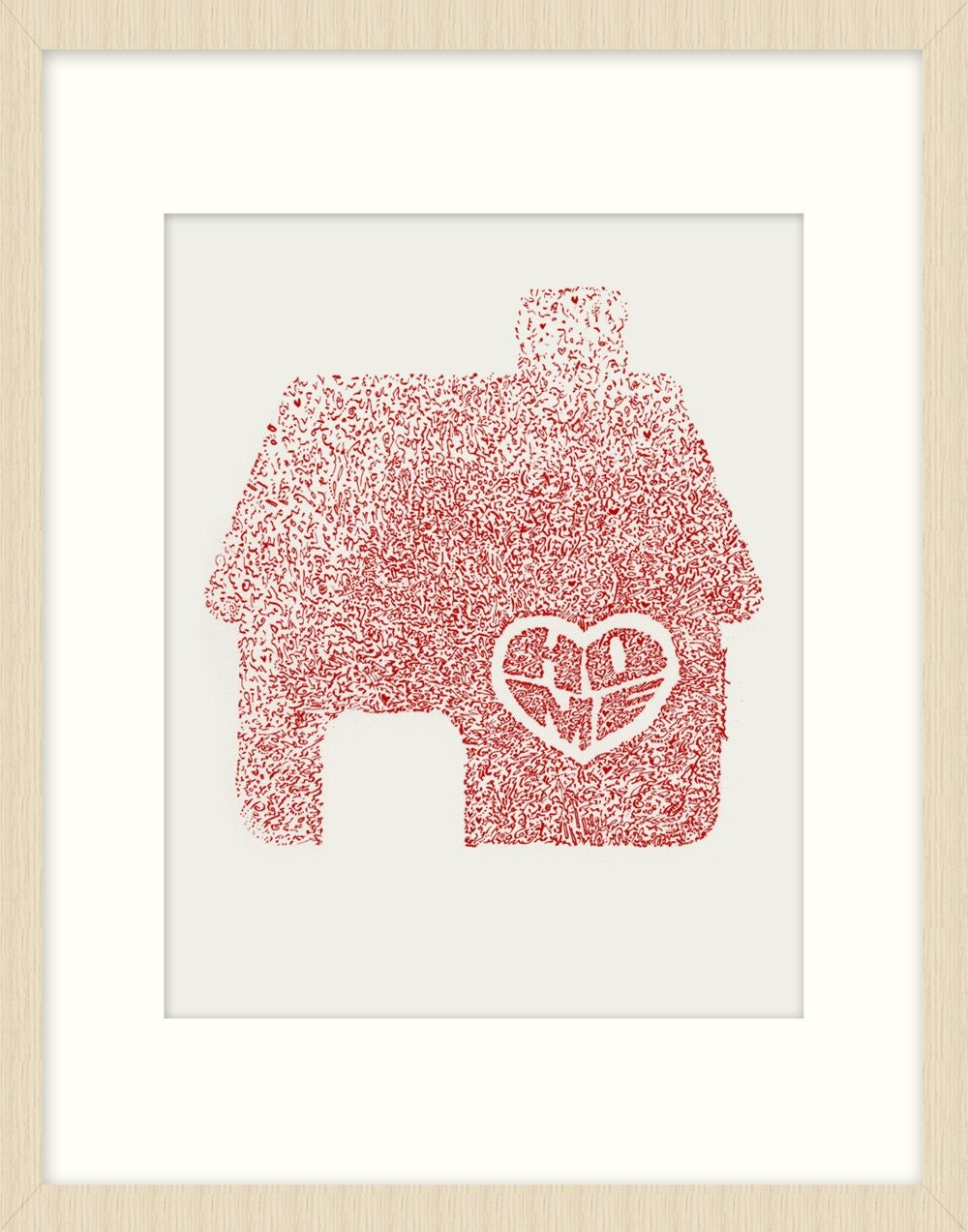 HOME is where the Heart is - Red on white Doodle Drawing A4 8x10inch print by Brenda Mangalore