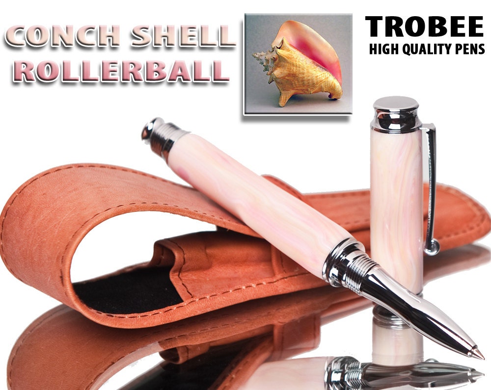 ON SALE NOW : Pen for a woman - Conch shell rollerball - with leather case