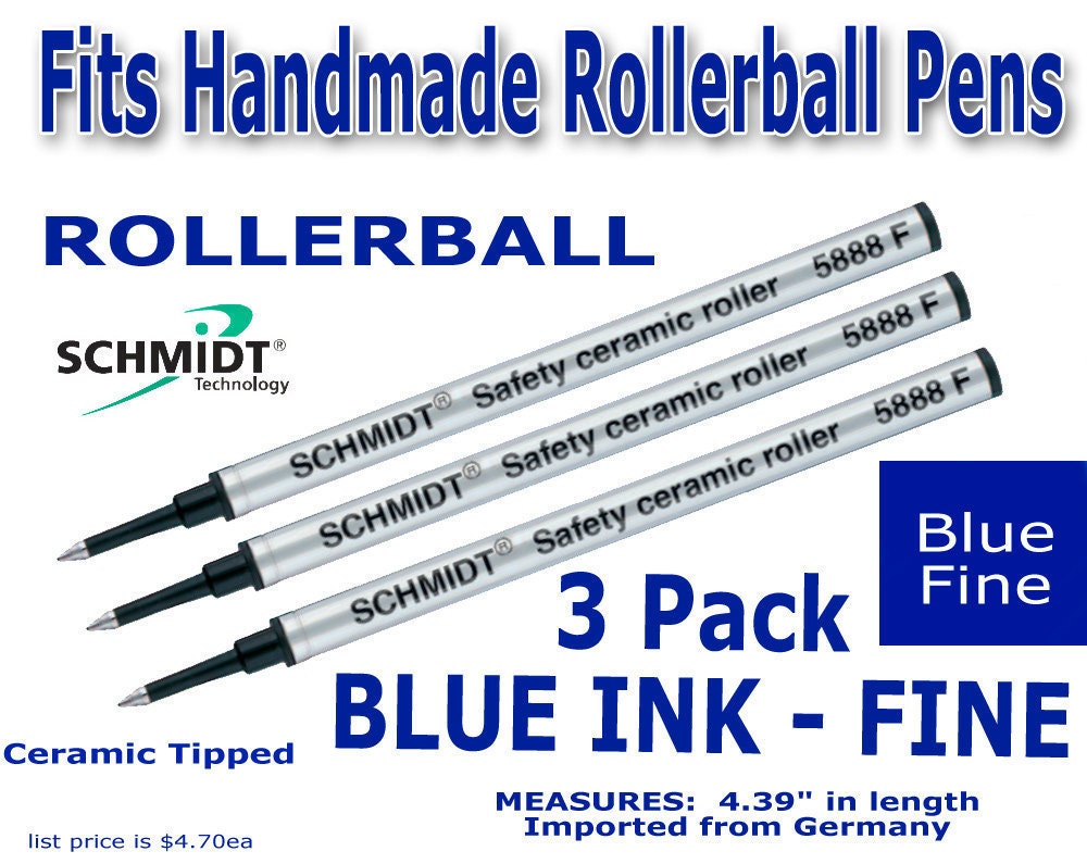 3 Pack Rollerball Pen Refills : Fits handmade roller ball pens , Schmidt 5888 Refill Imported from Germany
