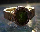 Green Tourmaline Crystal in Silver Wire-Wrapped Ring, Sz. 8.5