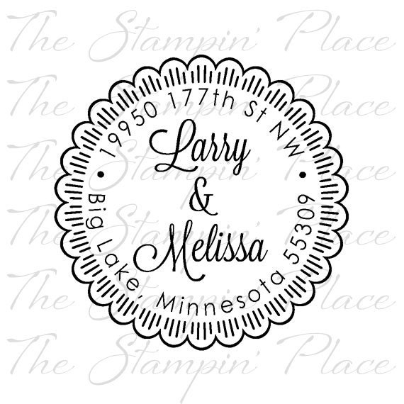 Custom Address Stamp - Scallop Circle Address - Rubber Stamp PR449