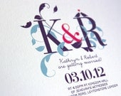 Printable wedding invitation / purple and teal /  DIY / "Lovebirds" /  garden wedding / floral theme