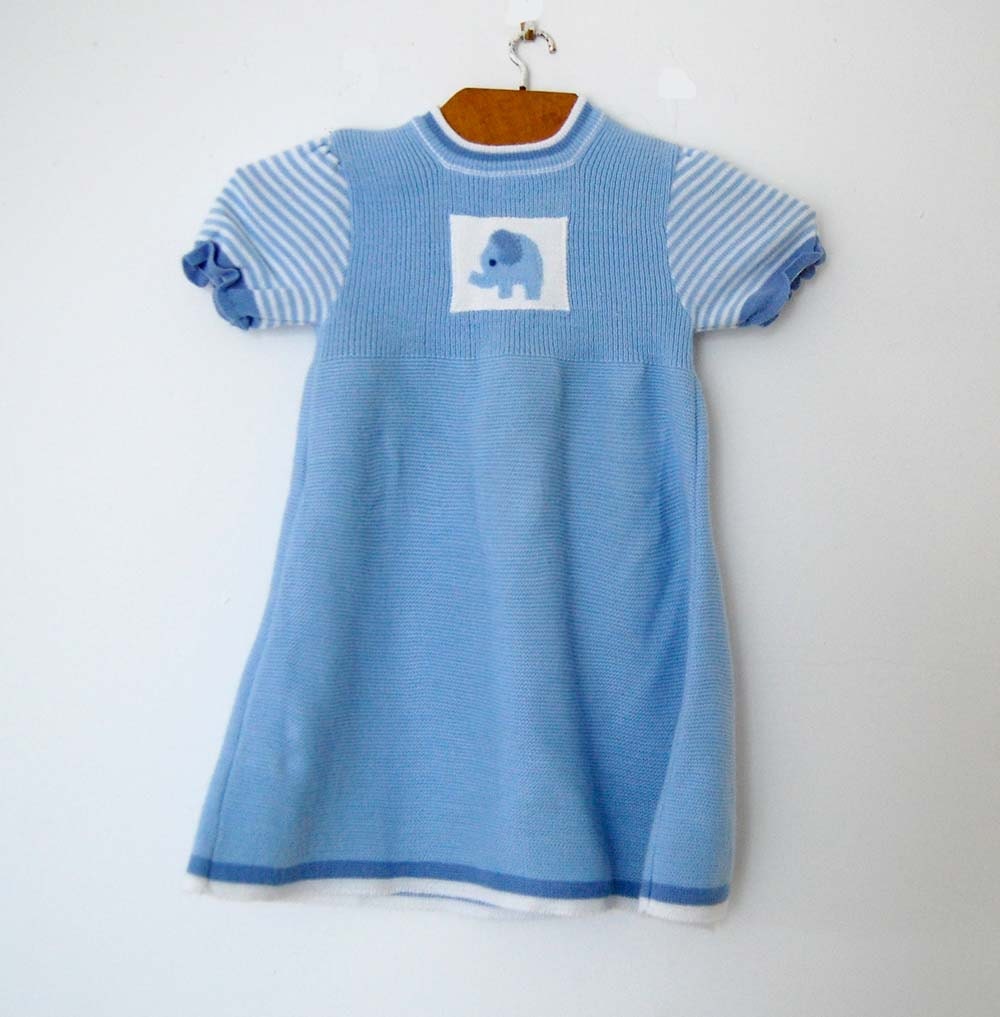 Vintage Knitted Blue Dress - Size 12 Months