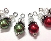 Set of 6 Handmade GREEN and RED Glass Pearl Scrapbook Bead Charm Embellishments