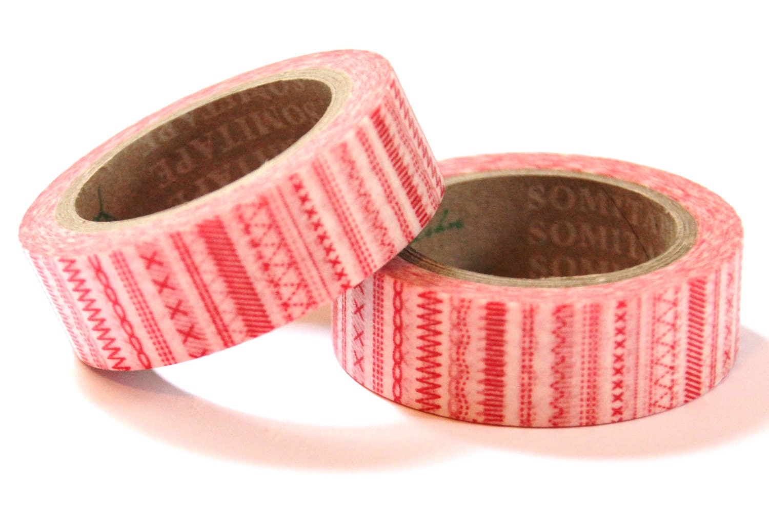 1 Roll of Red and White Sewing Stitch Masking Tape / Japanese Washi Tape (.60 inches x 33 feet)
