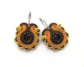 Orange brown floral earrings flower flowers spring summer hand embroidered soutache earrings