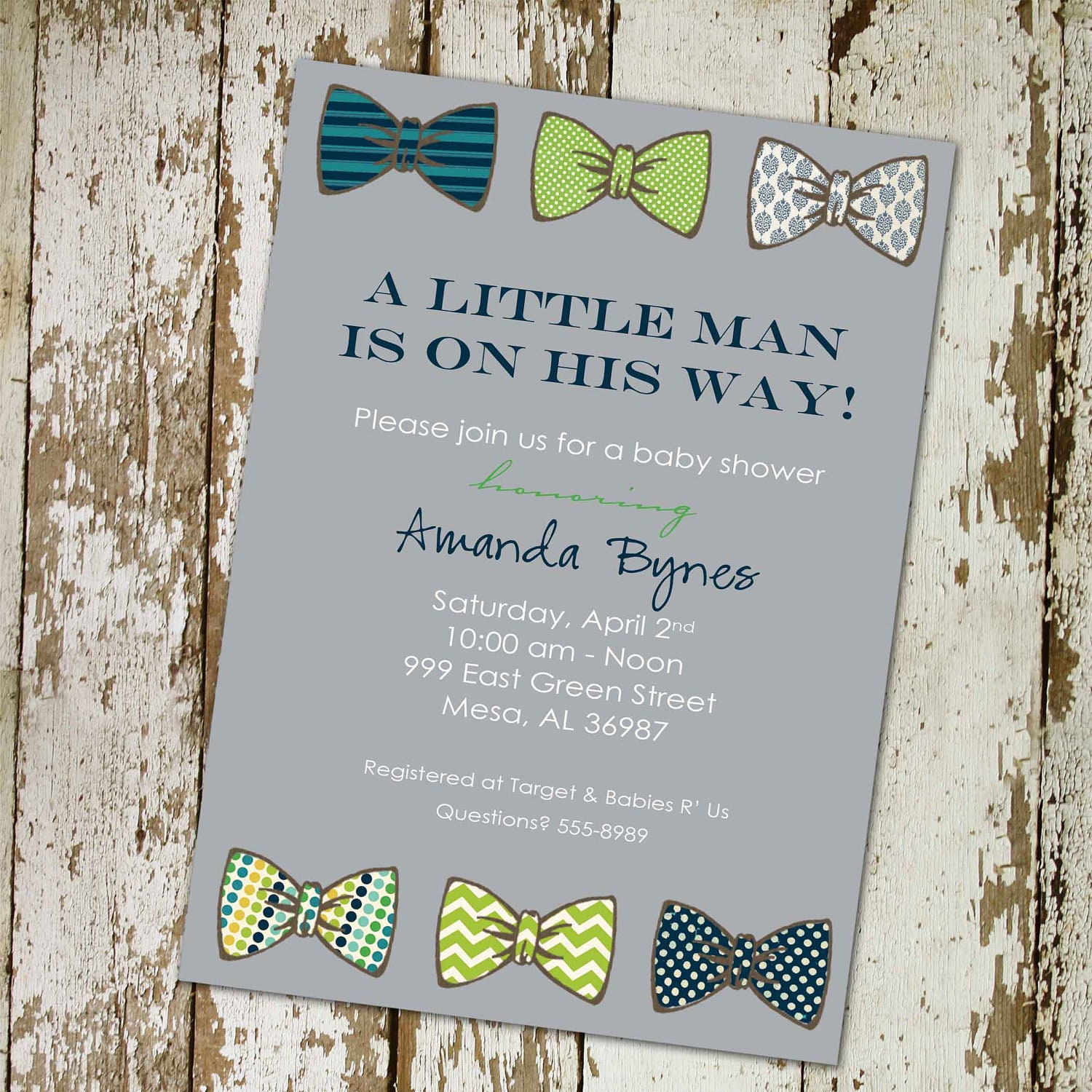 baby boy shower invitation with bow ties, little gentleman theme, digital, printable file (item 1246b)