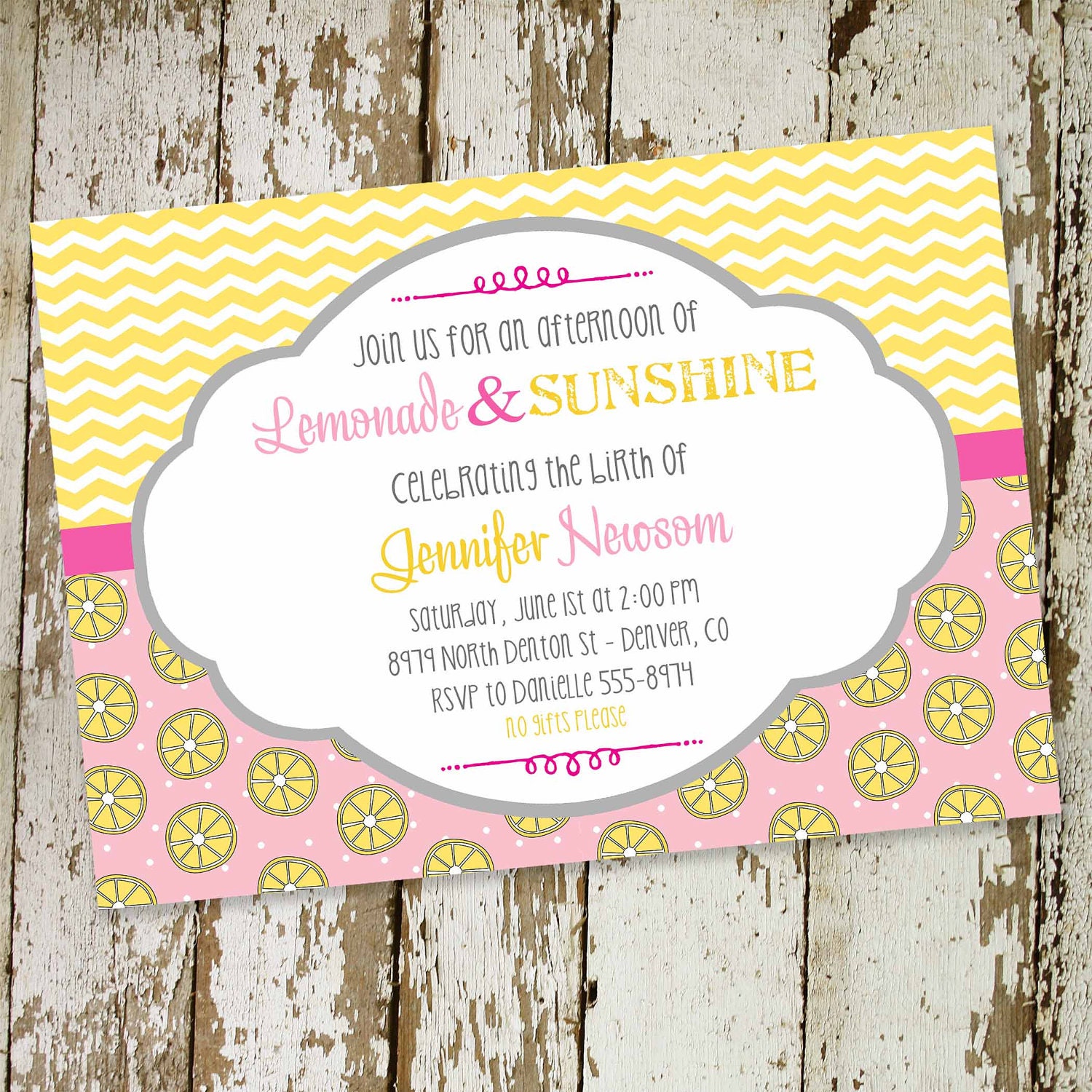 sip and see or baby girl shower invitation, pink lemonade chevron, digital, printable file (item1354)