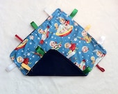Taggie Sensory Blanket Baby Toy 12 Tags Soft Cotton & Fleece in Retro Rockets Print