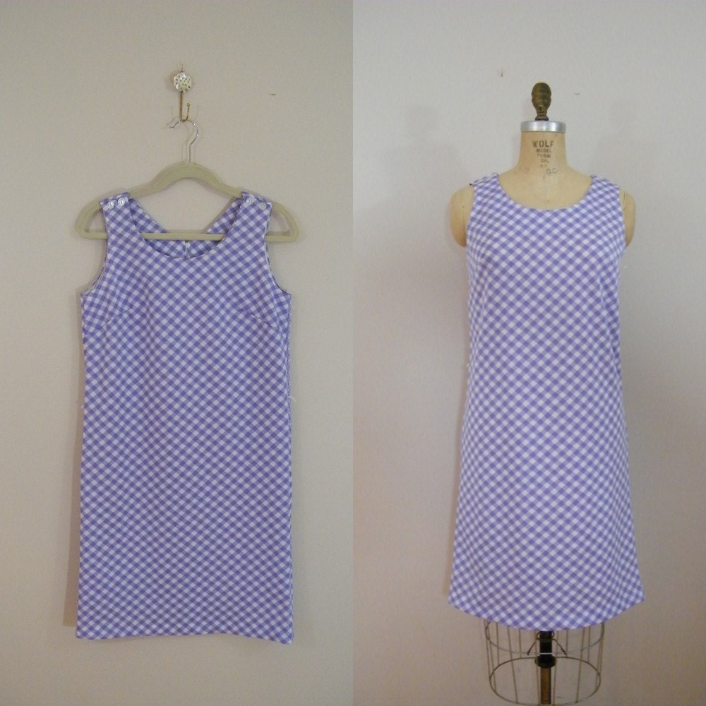 Vintage 1960s Purple and White Checkered Shift Dress