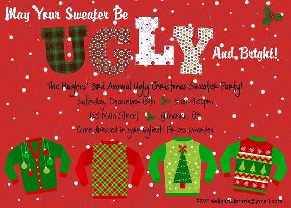 Ugly Christmas sweater party ANY color ...custom you print card by delightfulprints Il_570xn