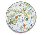 Fabric Covered Magnetic Hoop - White Blue, Lime, and Brown Floral Print