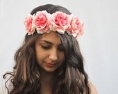 Coral Pink Rose Crown - Rose Headband,  Spring  Flower Crown. Spring Fashion, Rose Headdress, Frida Kahlo, Peach, Pink Roses, Festival Wear