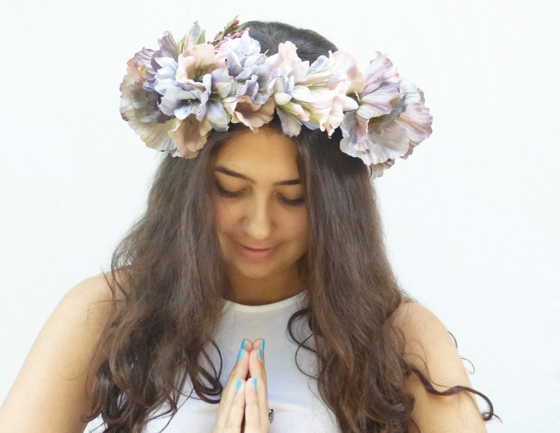 Bridal Floral Crown  - Mauve Lily Flower Crown. Bridal Hair Piece, Bridal Headpiece, Wedding Accessories, Bridal Crown, Circlet, Soft Pink