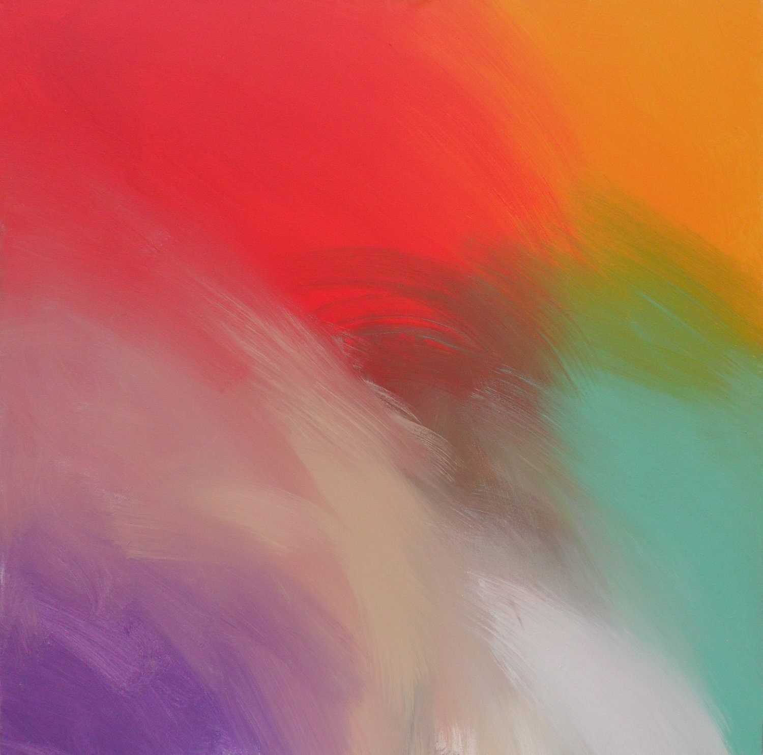 Abstract Art Red painting Orange painting and Turquoise painting- 36 x 36 - Heavens Light - Skye Taylor  Artist