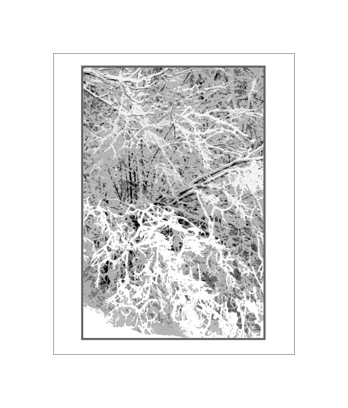 Snow Laden Branches,  Black And White Abstract Fine Art Photo, 16 x 20,  Winter's Lace, Maine Snowstorm,  Snow White Fantasy Photograph