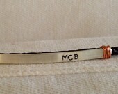 Men's Custom Single Band Silver Braided Leather Bracelet. Magnetic Closure. Secret Message.  Copper. Rustic. Hand Stamped. Reclaimed Silver.
