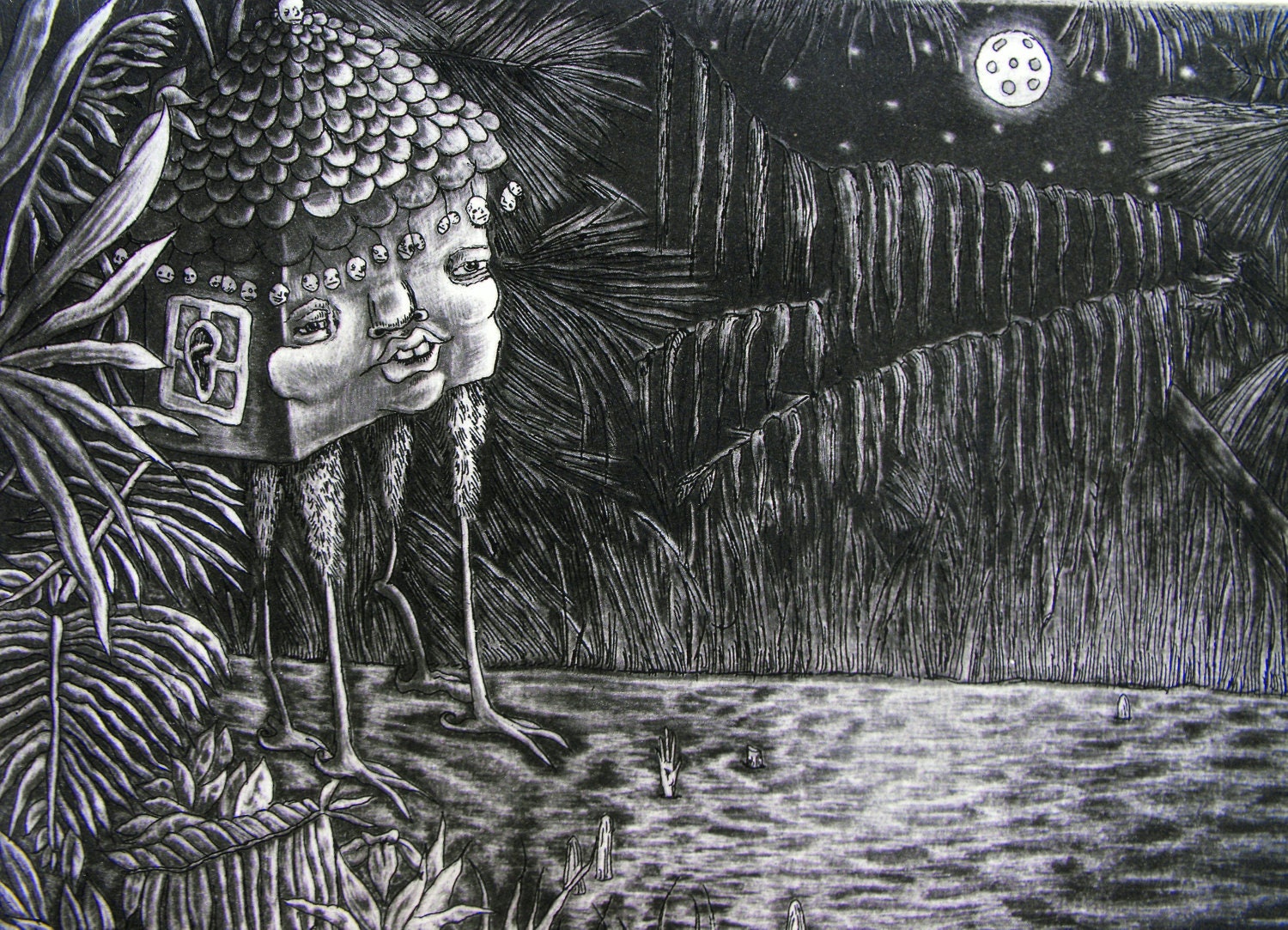 Voodoo Queen - Witch House - Aquatint Etching - Baba Yaga