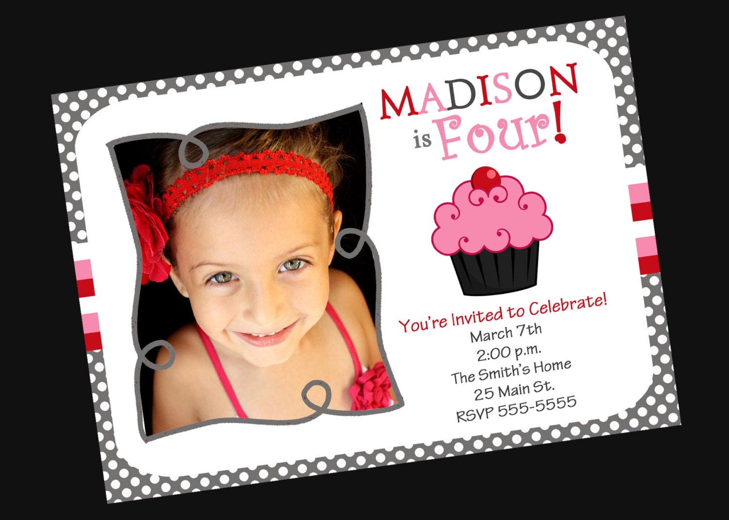 Girls Birthday Invitation Cupcake with Photo (Printable )Digital File Il_170x135