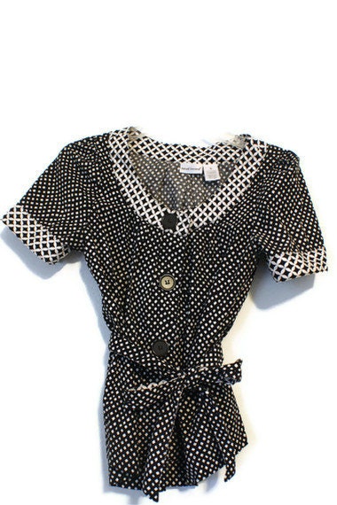 SIZE S Contemporary Art Black and White Large Button Down Recycled Shirt