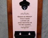 Bottle Opener Set Featuring a Genuine Leather Engraved Backsplash Personalized with your Monogram, Name, etc