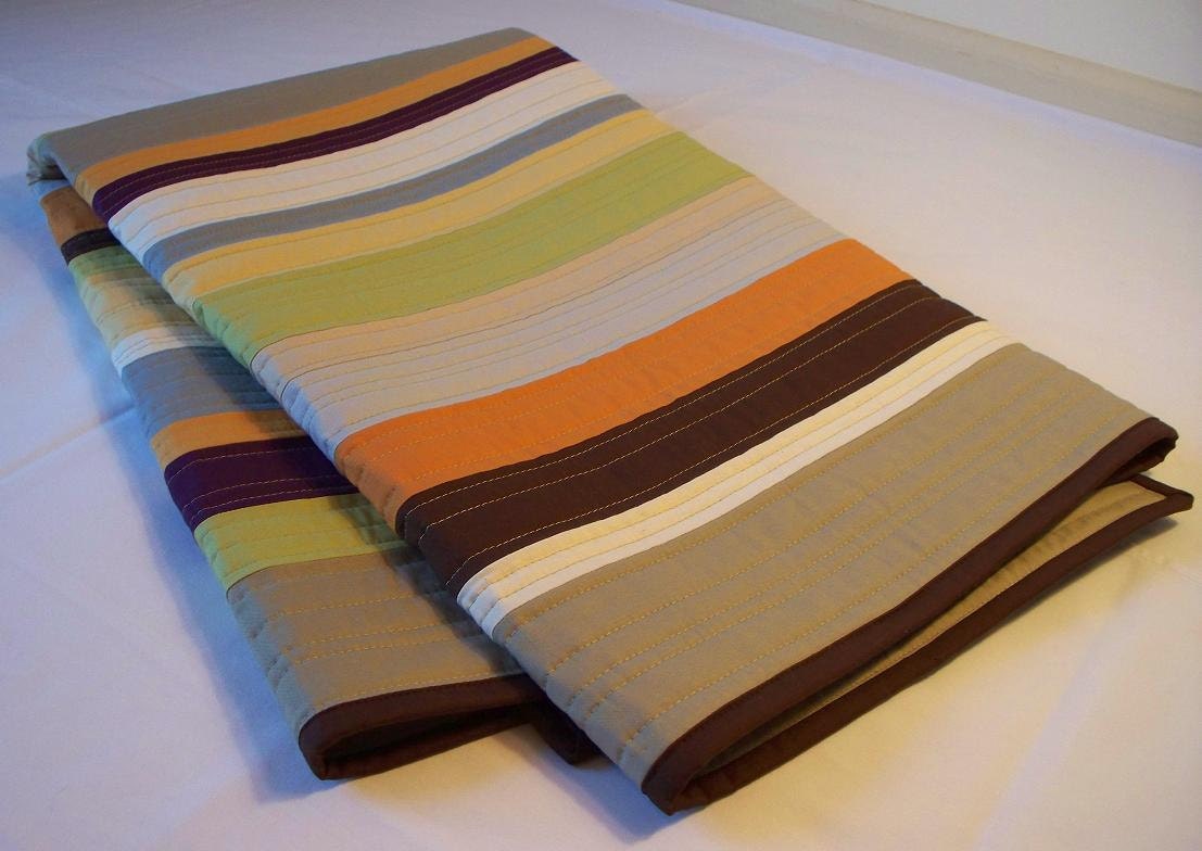 Made to Order Retro Stripes Modern Baby Quilt in Orange, Green, Brown, Yellow & Neutrals w/ FREE U.S SHIPPING
