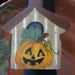 5"x5" pumpkin and birdhouse painting on stretch canvas