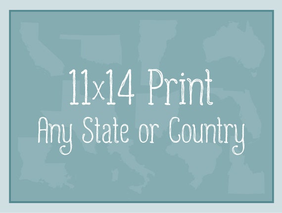 Customized 11 x 14 State or Country Art Poster, State Map, Country Map, Heart, Silhouette, Aged-Look Poster