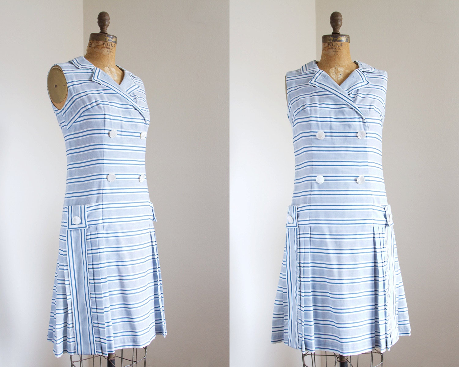1950s Dress - 50s Dress - Blue And White Striped Sailor Dress