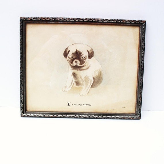 Vintage Framed Dog Picture Old Wood Frame Puppy Vintage Pencil Sketch Puppy Silver Wood Frame Wall Art