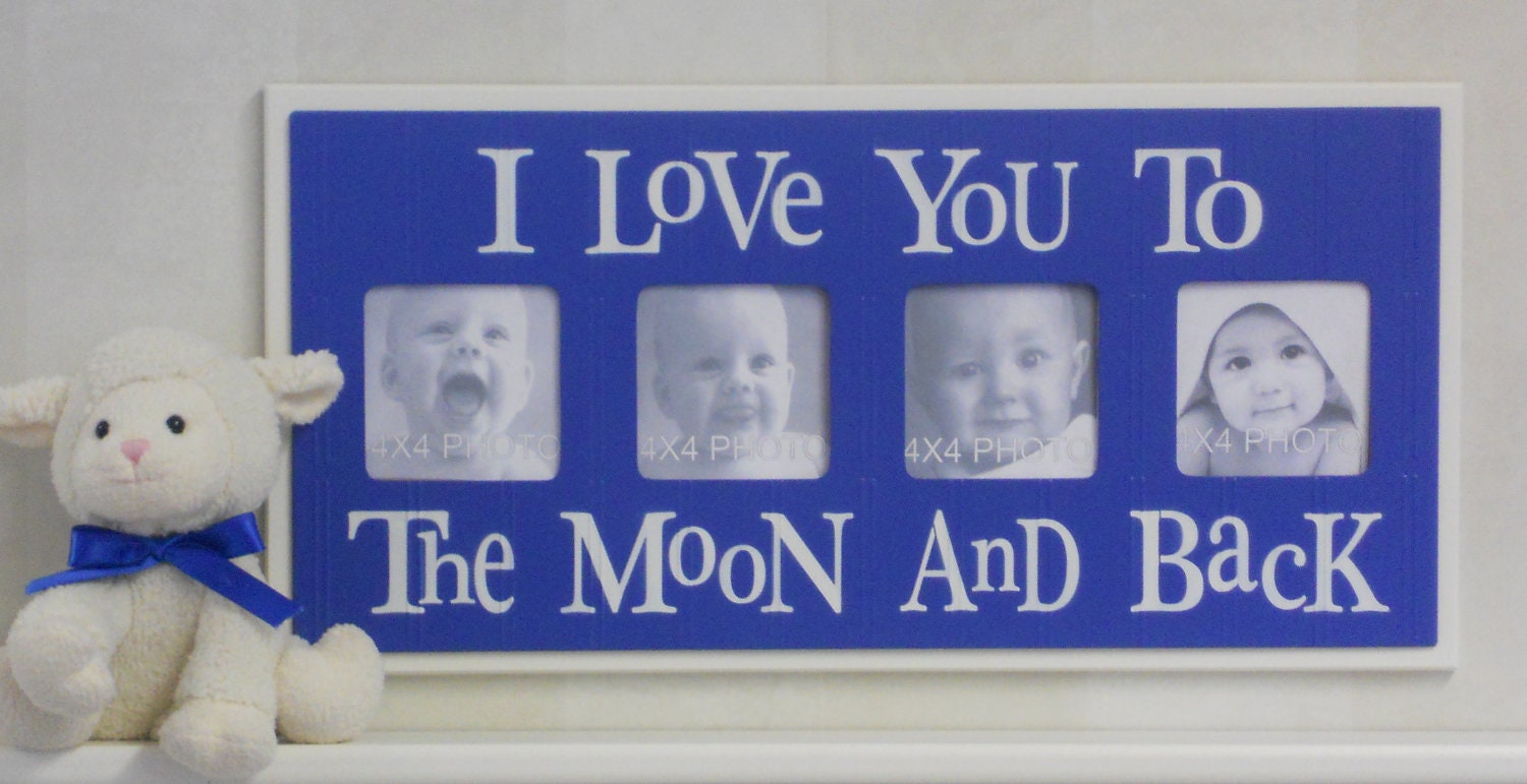 Nursery Wall Decor for Boys Rooms Pictures Frame - I Love you to the Moon and Back -  Blue Sign 4x4 Picture Frame
