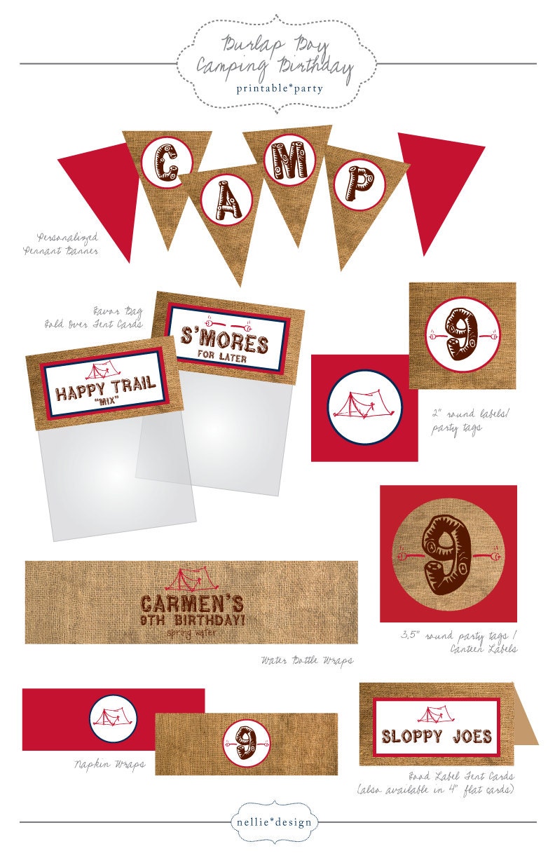 DIY Printable Camping Birthday Party Printables - Boy & Girl Designs