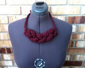 T Shirt Yarn Braided Necklace - Nautical Jewelry - Wine