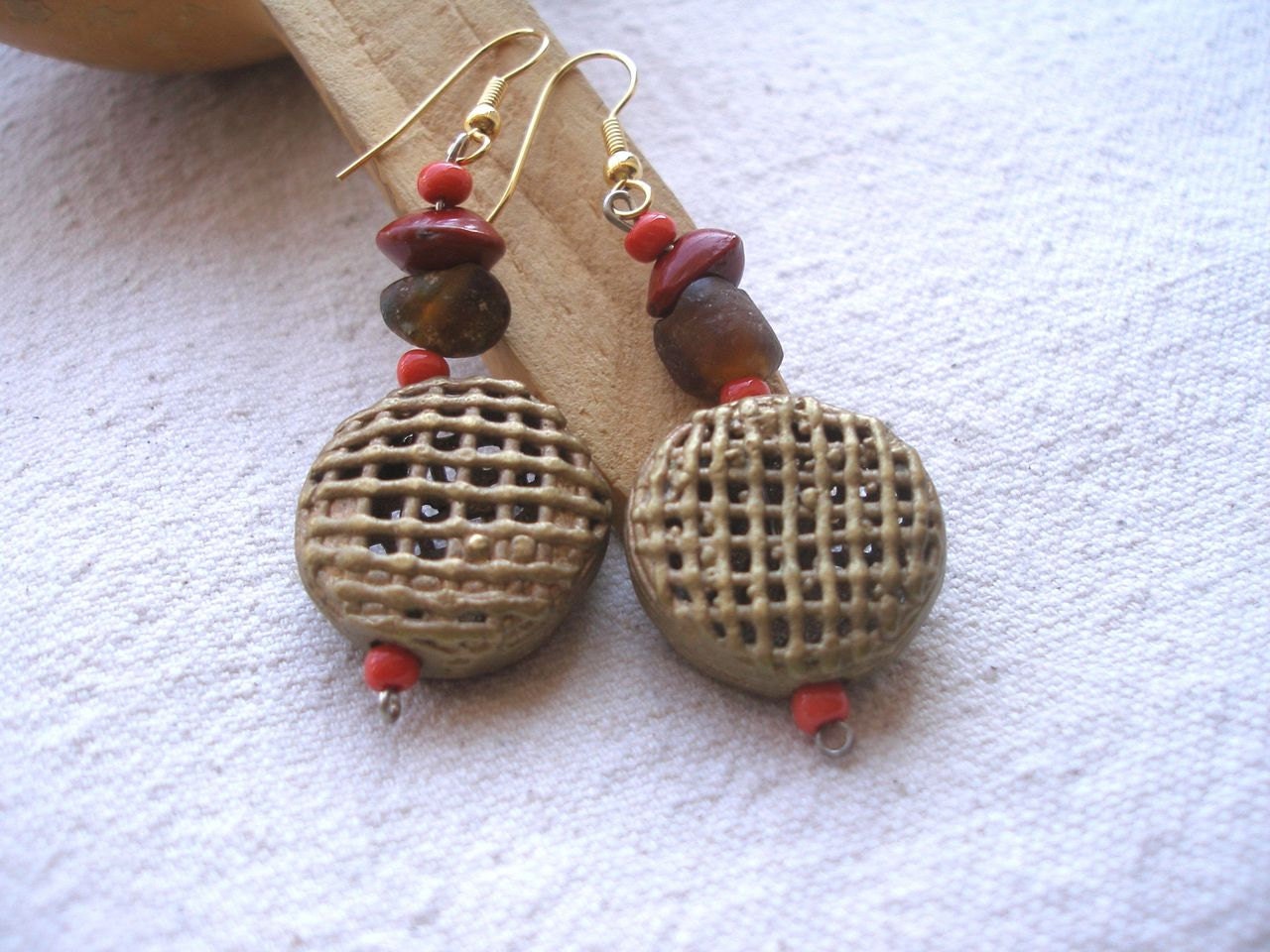 African brass recycled glass and seed Earrings by Fianaturals