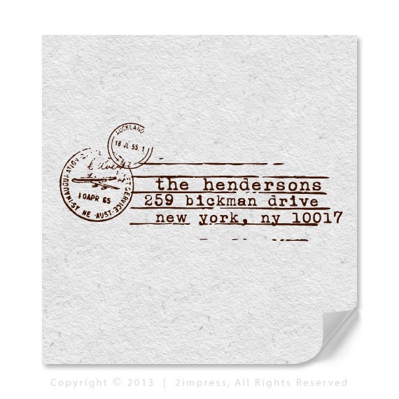 Custom Return Address Rubber Stamp In Vintage, Grunge, Airmail Postal Stamping Style