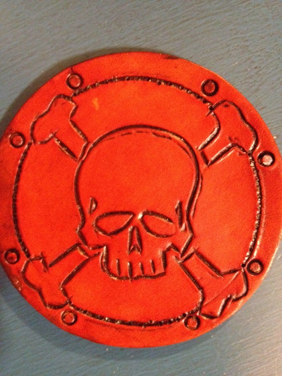 Steampunk Pirate Skull and Crossbones Leather Patch - MADE TO ORDER