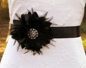 Wedding Sash Belt Black Feather Blossom... Bridesmaids, Flower girls sash, great for prom, ball, portraits...