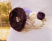 Lali- Bridal Sash in Aubergine, Ivory Cream, Champagne and Lavender Rosette Sash with beautiful pearl, crystals and rhinestone details...
