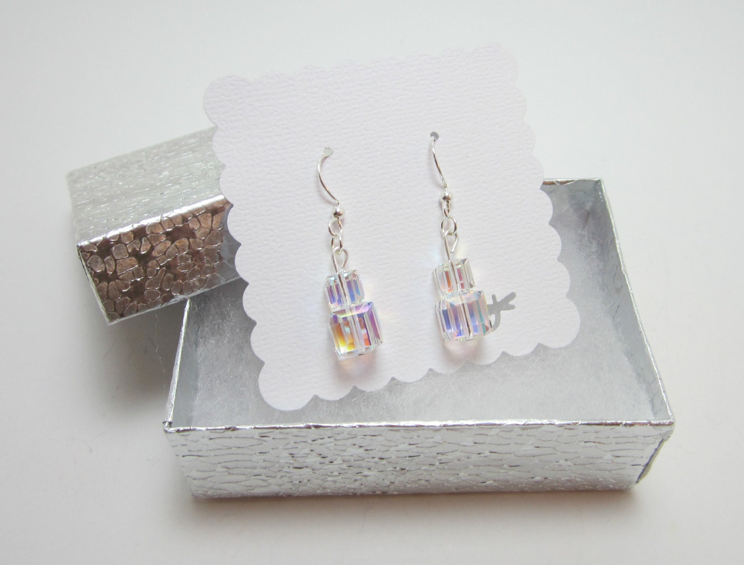 Swarovski Cube Earrings Clear AB