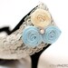 Vintage Light Blue and Ivory Rosette Bridal Garter Vintage Wedding Garter With Rhinestones and Pearls