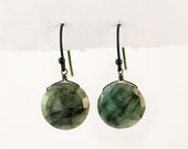 Raw Emerald Earrings - Oxidized Silver Earrings - Gemstone Earrings  - May Birthstone Earrings