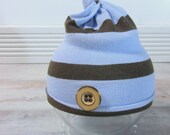 Brown and blue striped boys photo prop hat for newborn photography