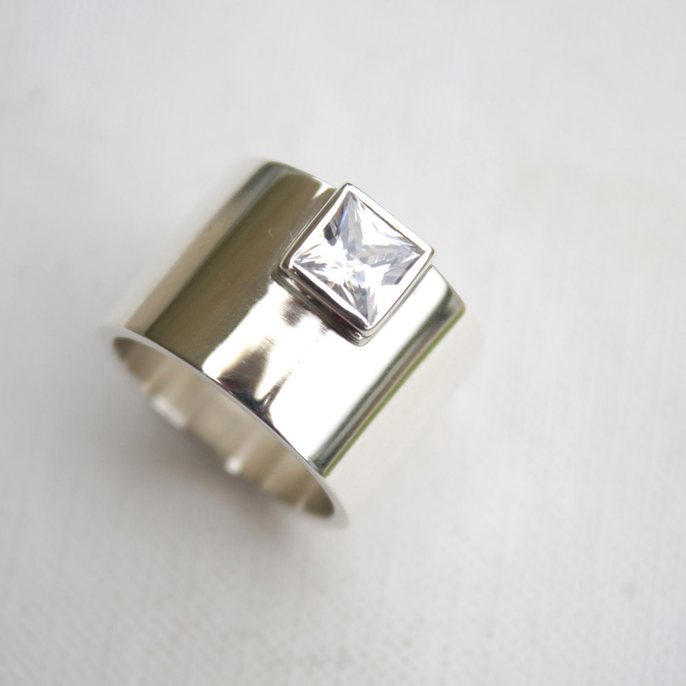 chunky silver ring edgy statement ring square stone ring bold ring unique engagement ring