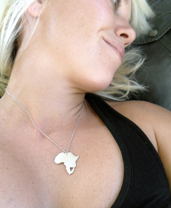 African Pendant Africa Necklace Continent Pendant sterling silver Map of Africa African Love